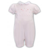 Sarah Louise Girls Pale Pink Peter Pan Fine Knit Romper